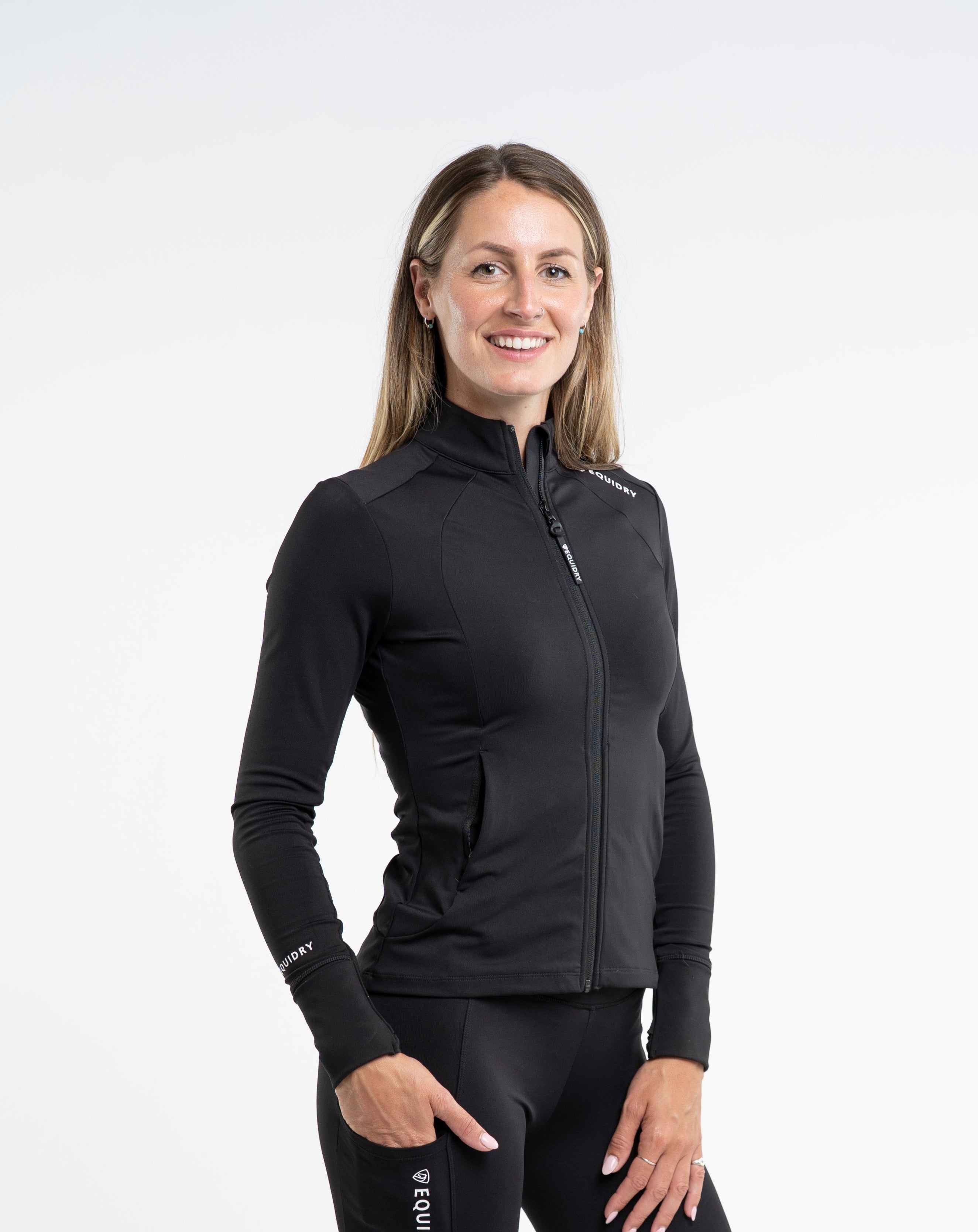 EQUIDRY Women's Water Repellent Zip up Top Black/White
