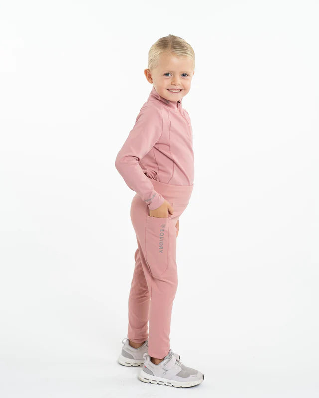 EQUIDRY Water Repellent Leggings Children's Pale Pink/Grey, Riding Apparel for Kids, Equestrian Clothing