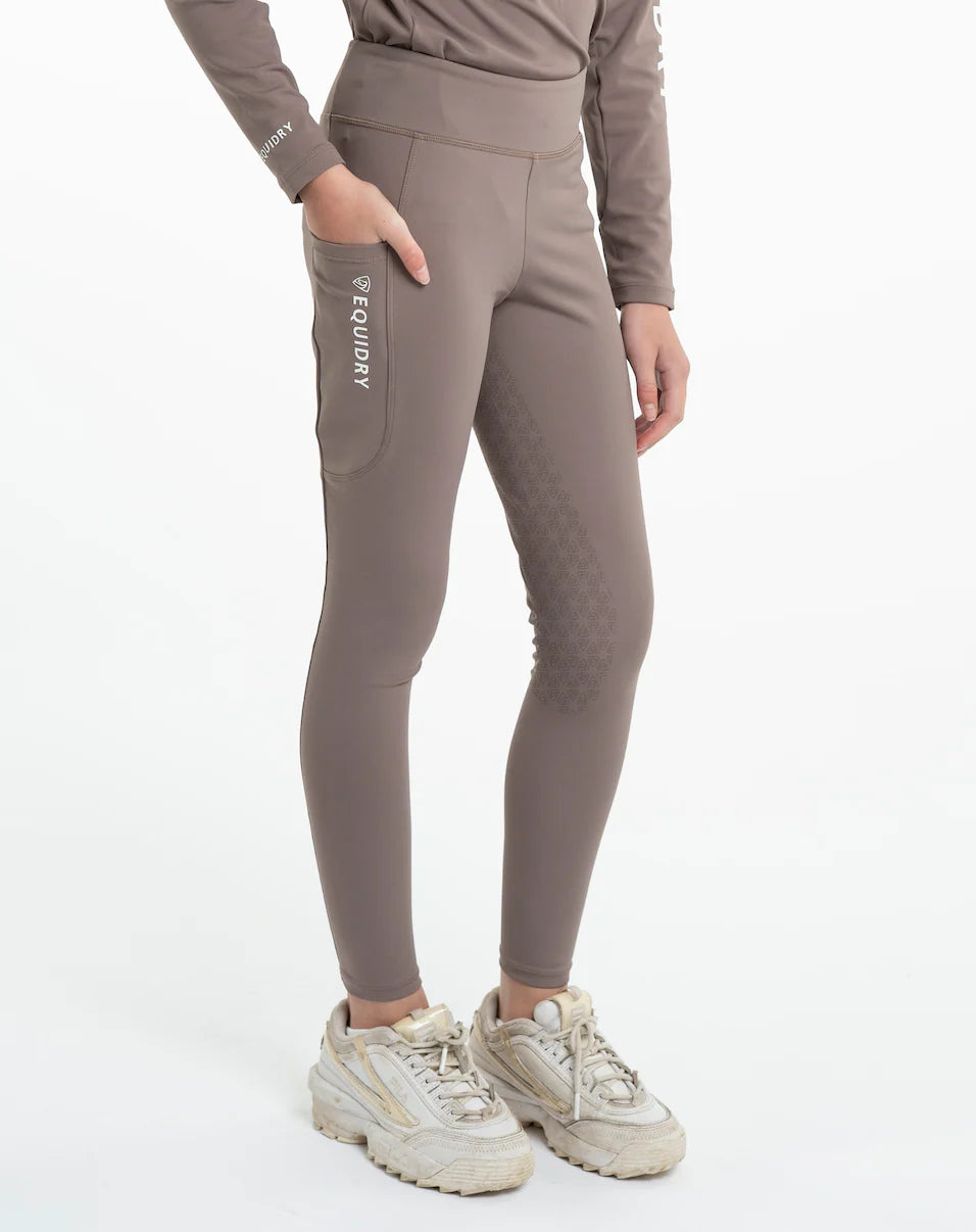 EQUIDRY Children's Water Repellent Riding Leggings - Mocha. Equestrian apparel with silicone grip for secure riding. -…