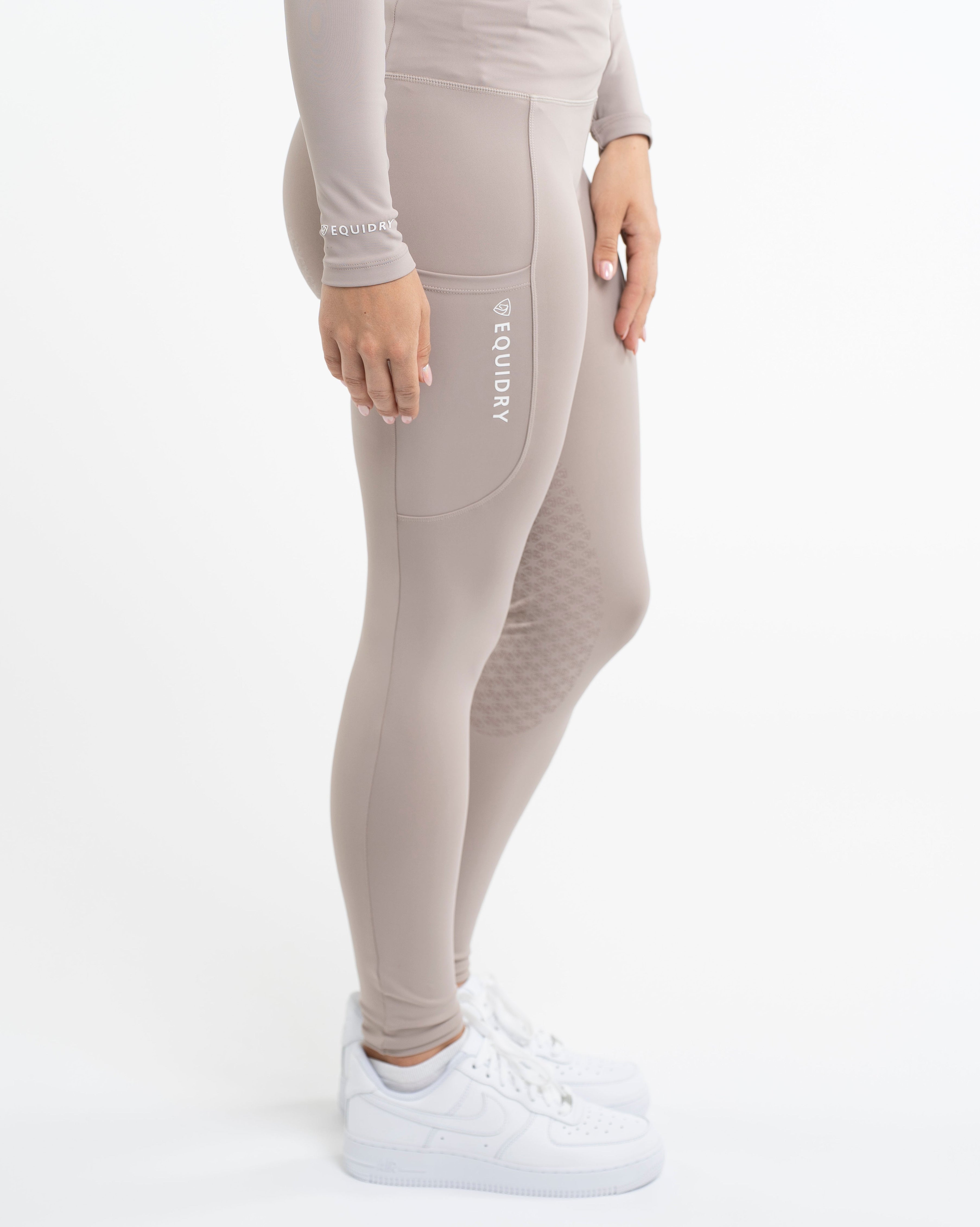 EQUIDRY Water Repellent Leggings Full Seat Women's Sand/White