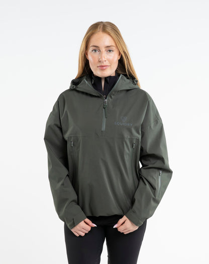 EQUIDRY Women's Storm Smock: Waterproof hoodie in Black Forest Green.  Functional & stylish outdoor wear for women!