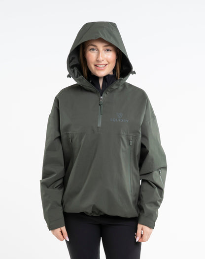Equidry Women's Storm Smock in Black Forest Green: Waterproof Equestrian Hoodie with Hood