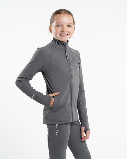 EQUIDRY Children's Grey Zip-Up Riding Top & Leggings. Water-Repellent Equestrian Apparel. Equiflair.