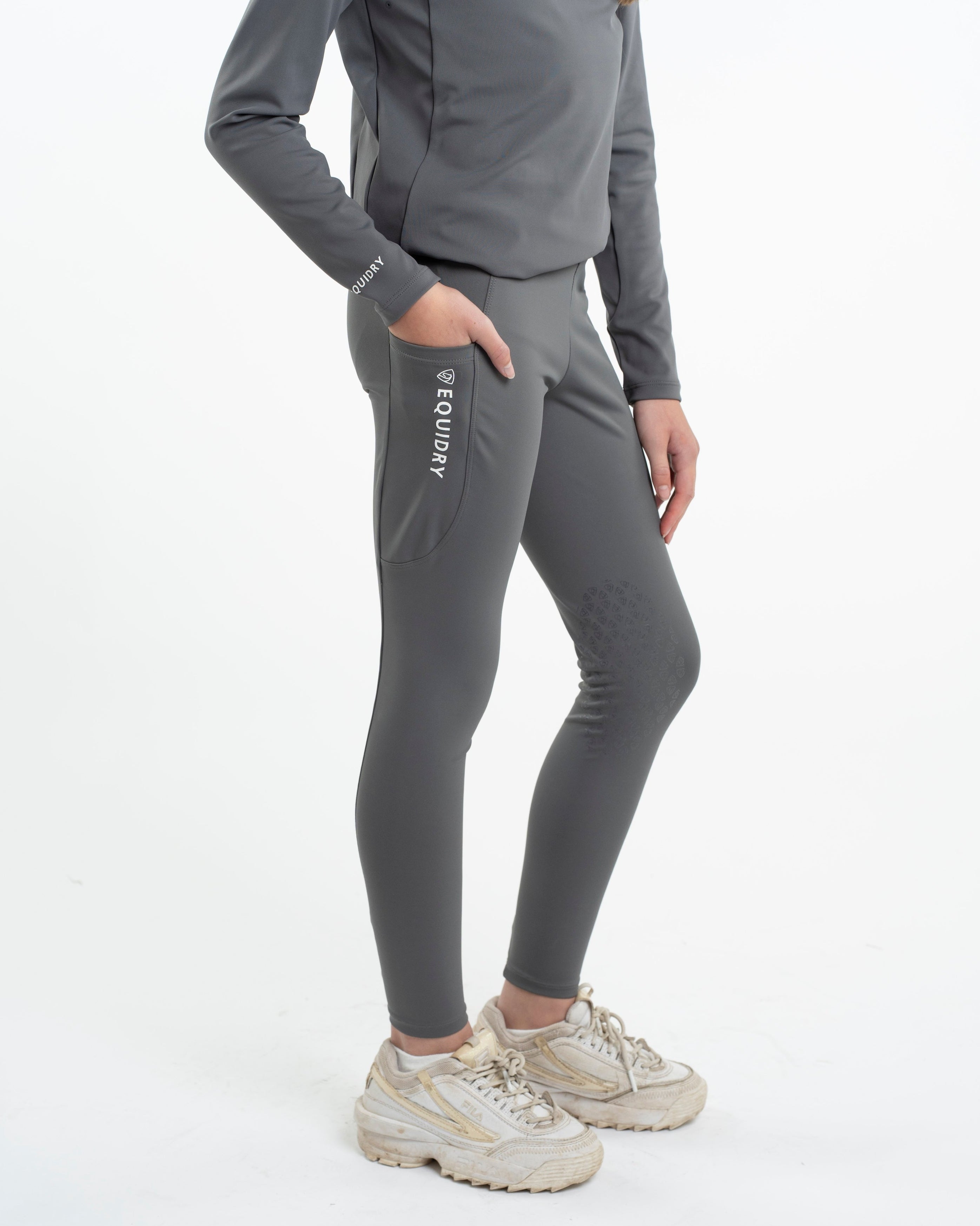 EQUIDRY Water Repellent Leggings Knee Grip Children's Grey/White