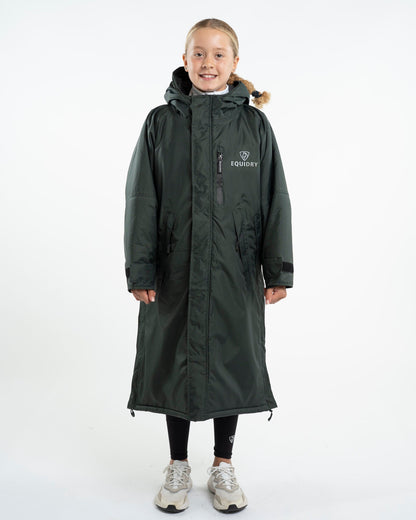 Equidry Children's Waterproof Fleece Coat Black Forest Green, Child's Riding Jacket Warm Outerwear