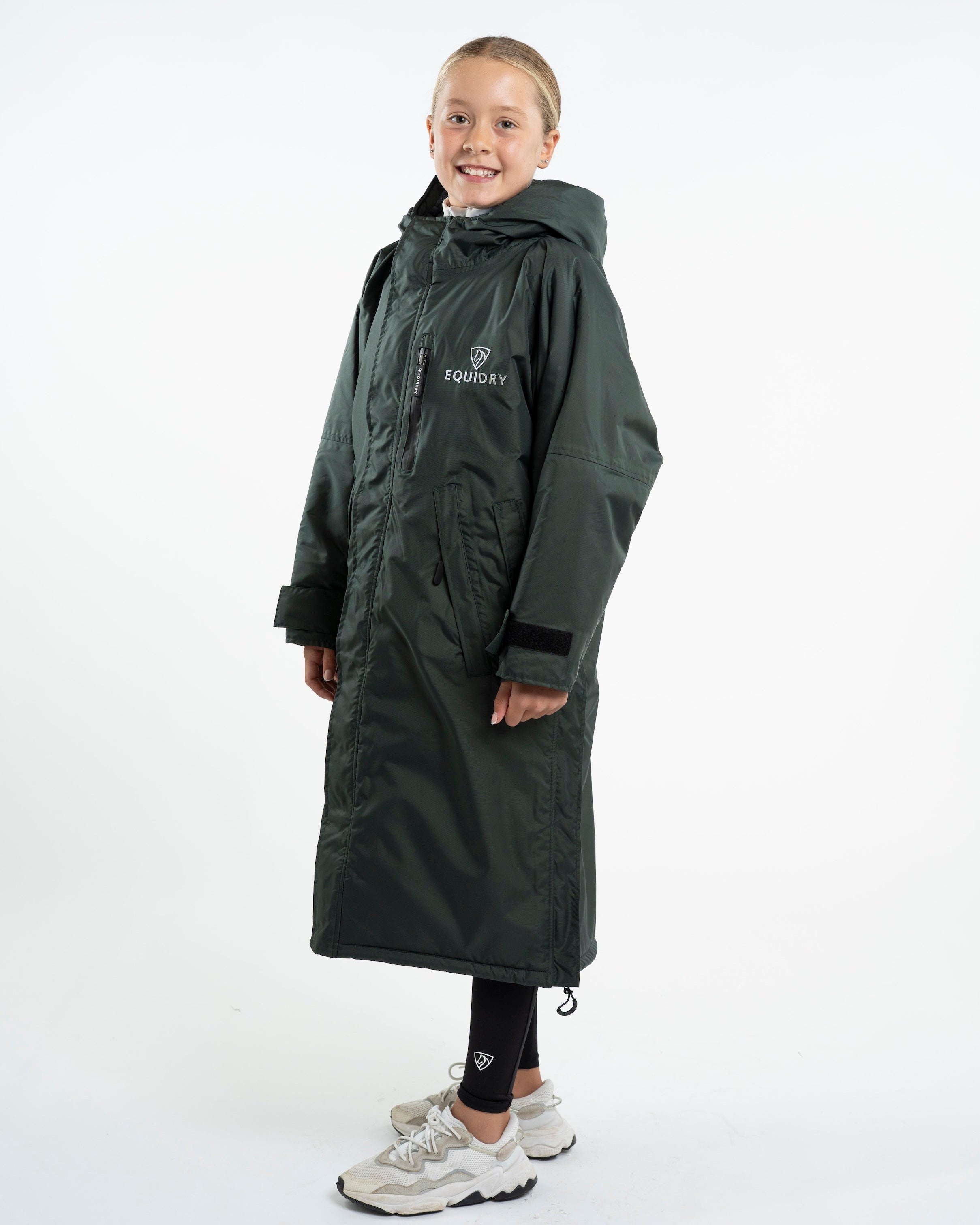 EQUIDRY Children's Waterproof Fleece Lined Coat in Black Forest Green. Outdoor Apparel for Kids. Stay Warm & Dry!