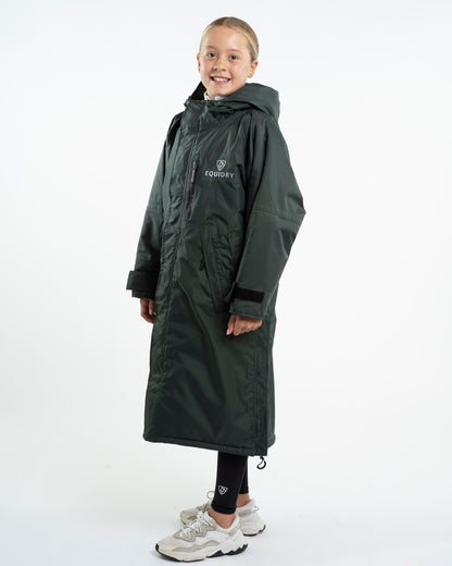 EQUIDRY Children's Waterproof Fleece Lined Coat in Black Forest Green. Outdoor Apparel for Kids. Stay Warm & Dry!