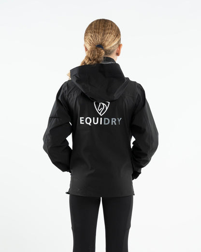 EQUIDRY Nimbus Black Jacket for Children | Pack-Away Waterproof Riding Coat