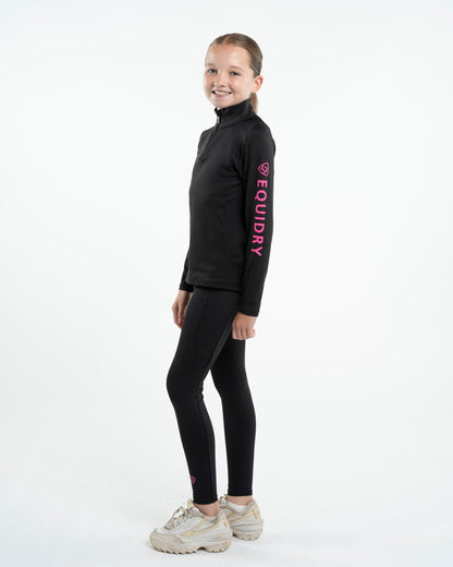 EQUIDRY Water Repellent Riding Leggings Knee Grip Children's Black/Pink Equestrian Apparel