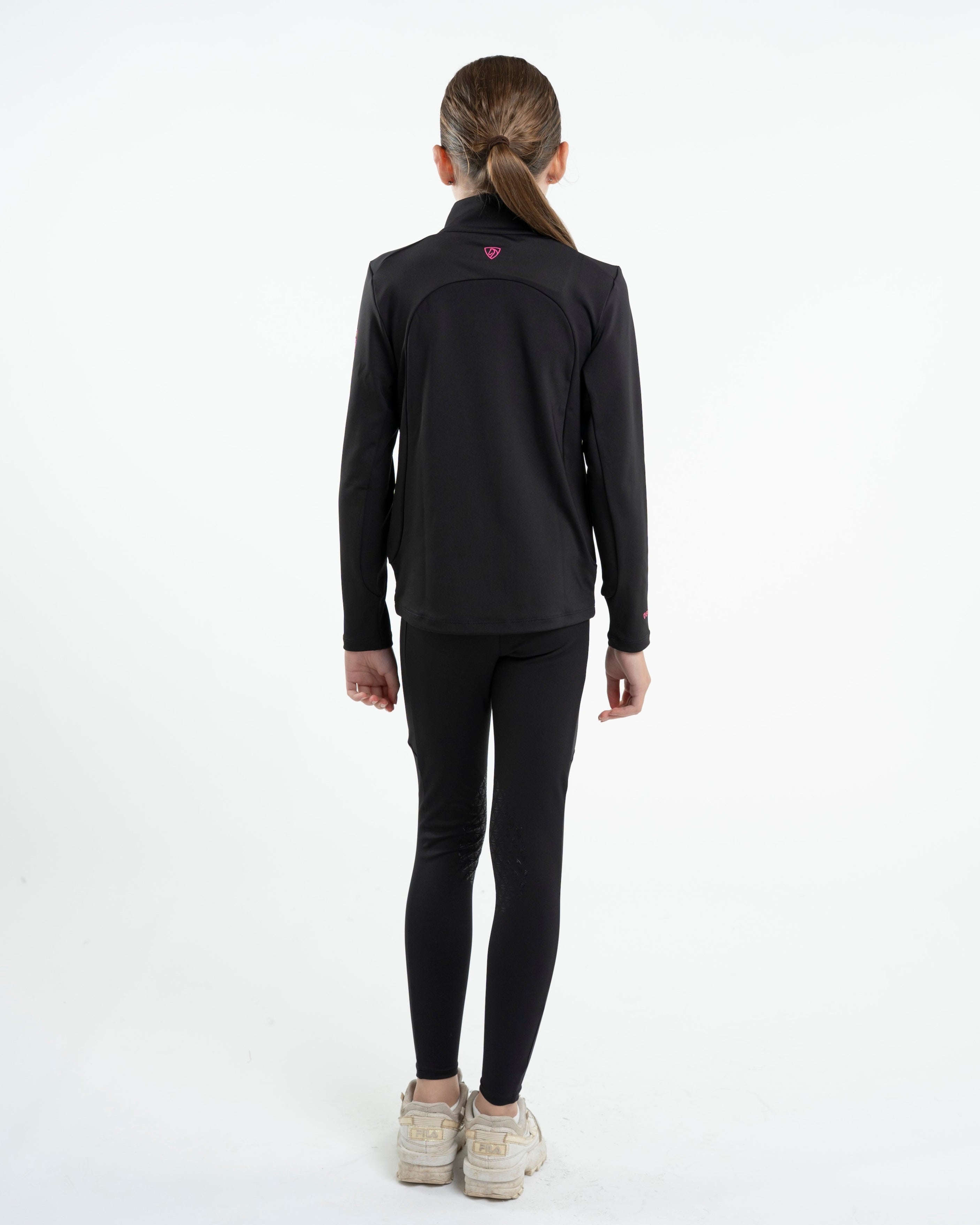 EQUIDRY Leggings: Water-Repellent, Knee Grip - Children's Black/Pink Riding Apparel