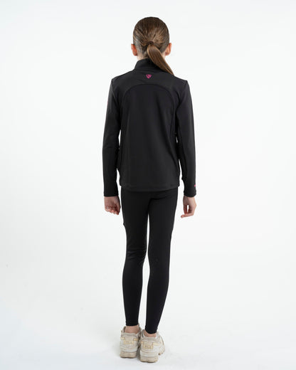 EQUIDRY Leggings: Water-Repellent, Knee Grip - Children's Black/Pink Riding Apparel