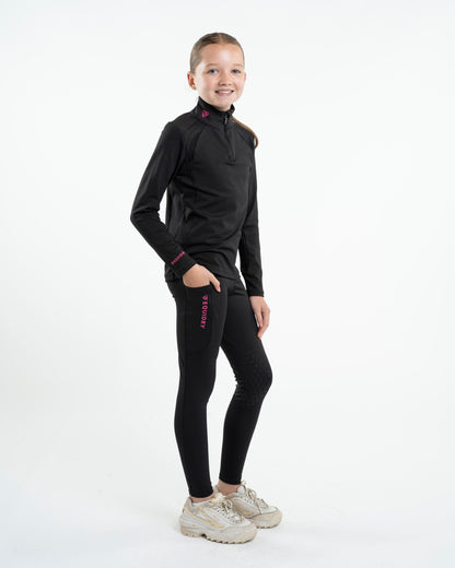 EQUIDRY Equestrian Leggings - Water Repellent Knee Grip - Children's Riding Apparel, black leggings
