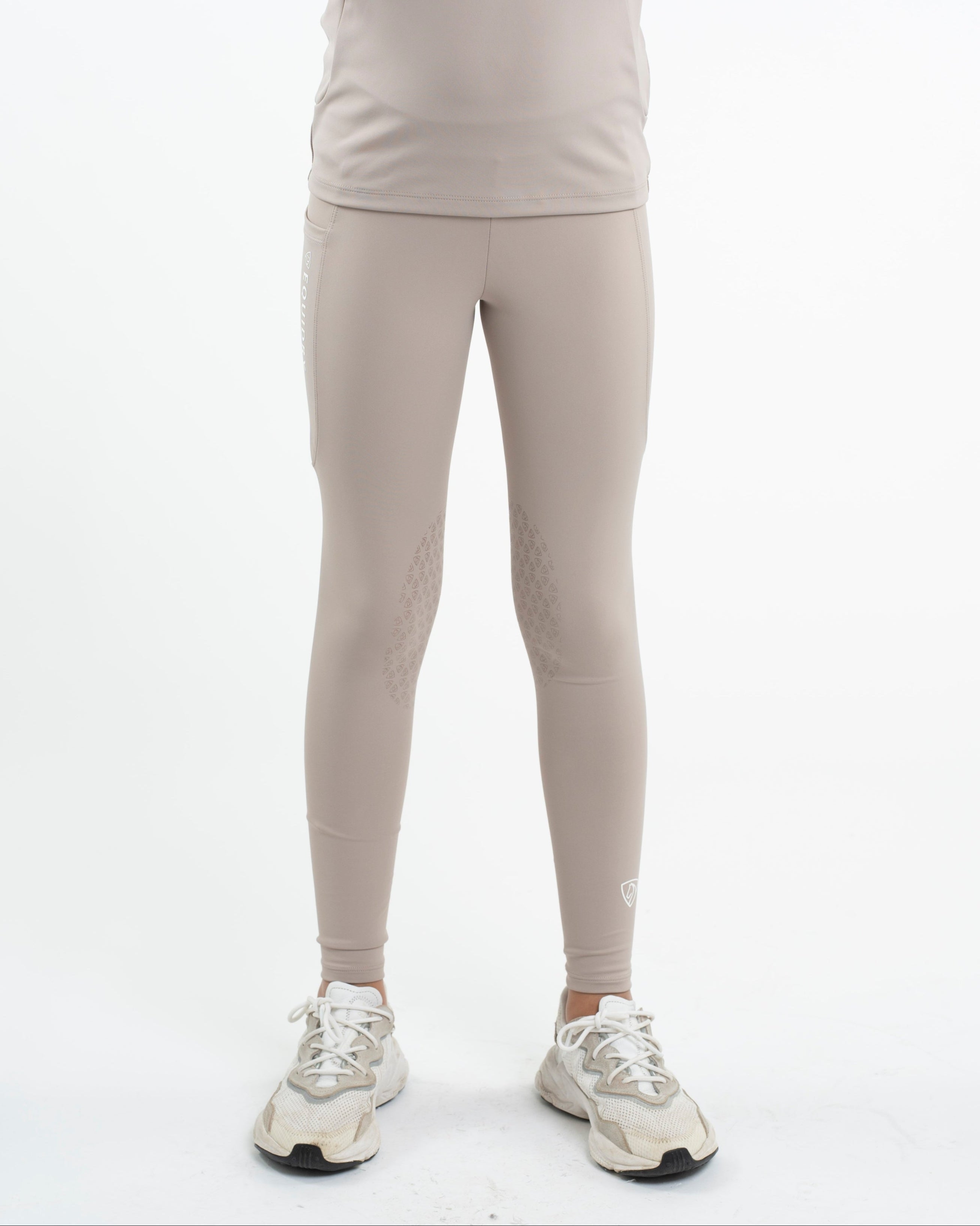 EQUIDRY Sand Riding Leggings: Water repellent children's leggings with knee grip, phone pocket. Durable & stylish riding apparel.