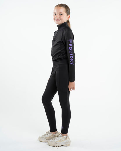 EQUIDRY Water Repellent Leggings Knee Grip Children's Black/Lilac