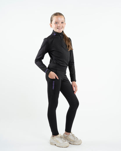 EQUIDRY Water Repellent Leggings Knee Grip Children's Black/Lilac