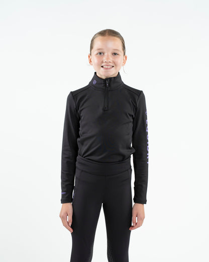 EQUIDRY Children's Water Repellent Equestrian Base Layer - Black/Lilac Riding Apparel