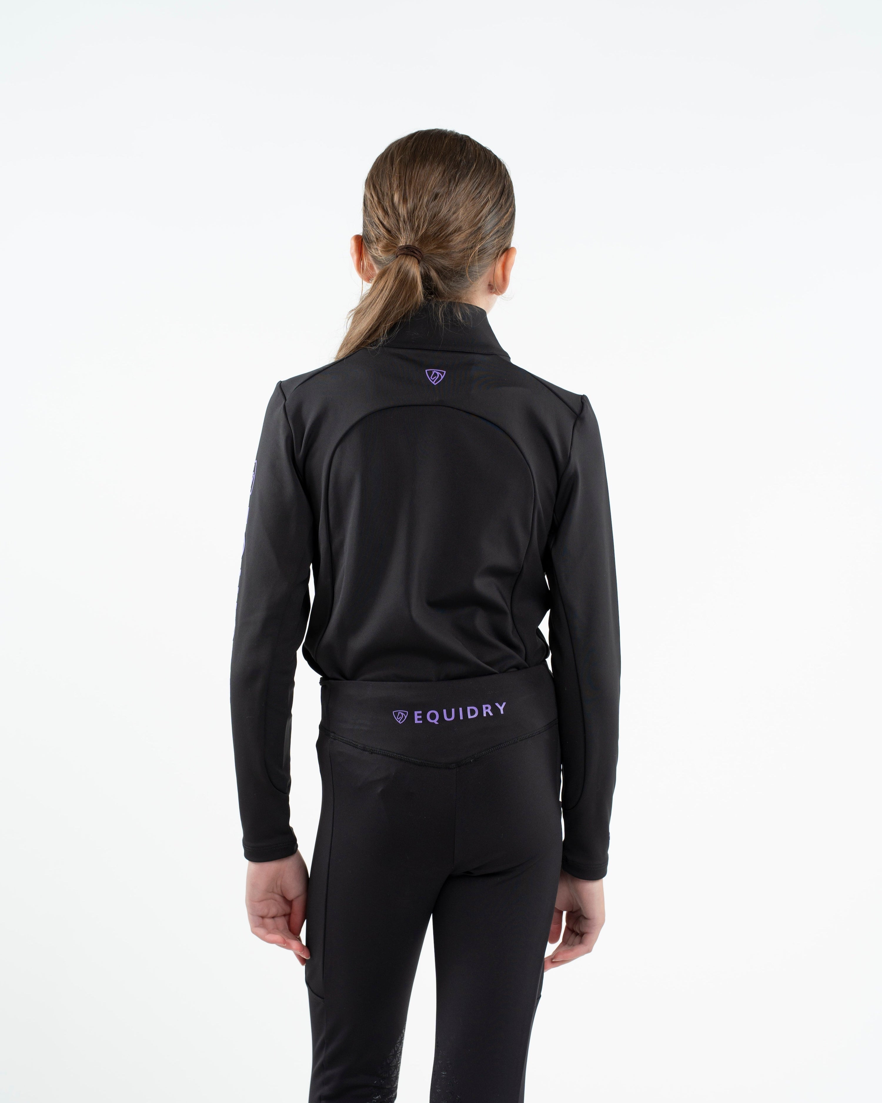 EQUIDRY Children's Water Repellent Base Layer Black/Lilac - Equestrian Apparel for Kids