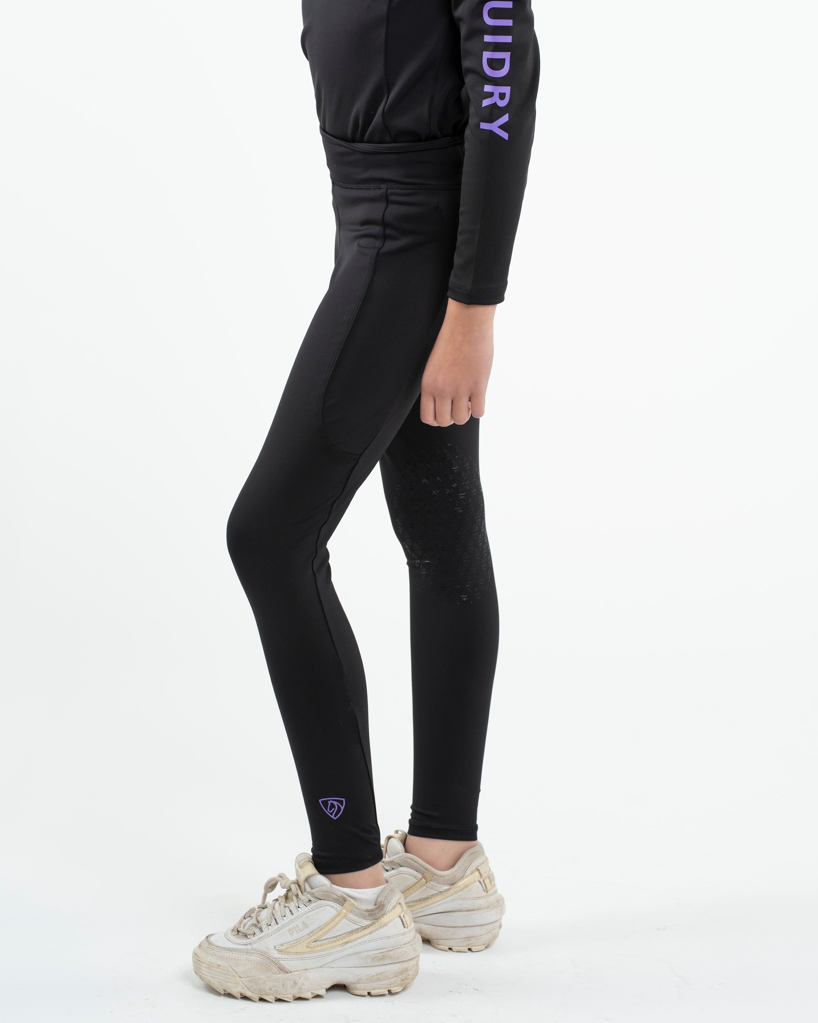 EQUIDRY Water Repellent Leggings Knee Grip Children's Black/Lilac