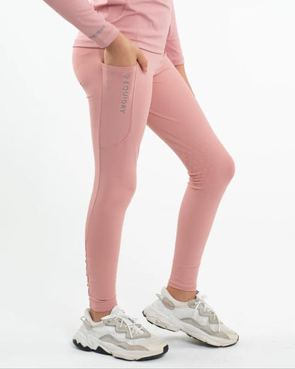Equidry Children's Pale Pink Water-Repellent Riding Leggings with Pocket and Grip Detail - Riding Legwear Clothing…
