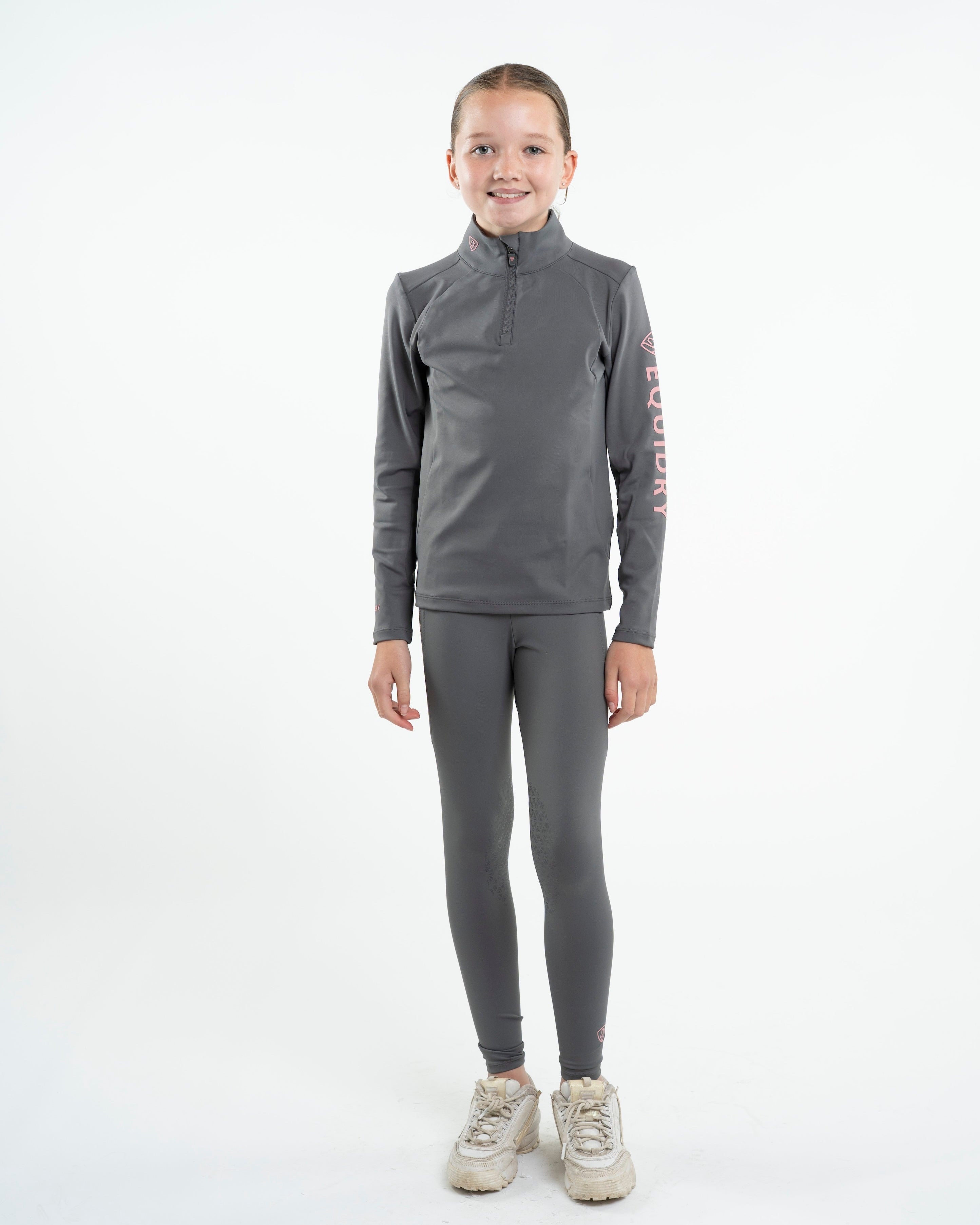 EQUIDRY Water Repellent Leggings Knee Grip Children's Grey/Pink