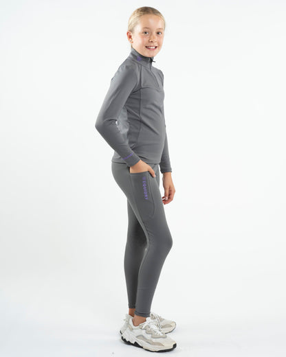 EQUIDRY Water Repellent Leggings Knee Grip Children's Grey/Lilac