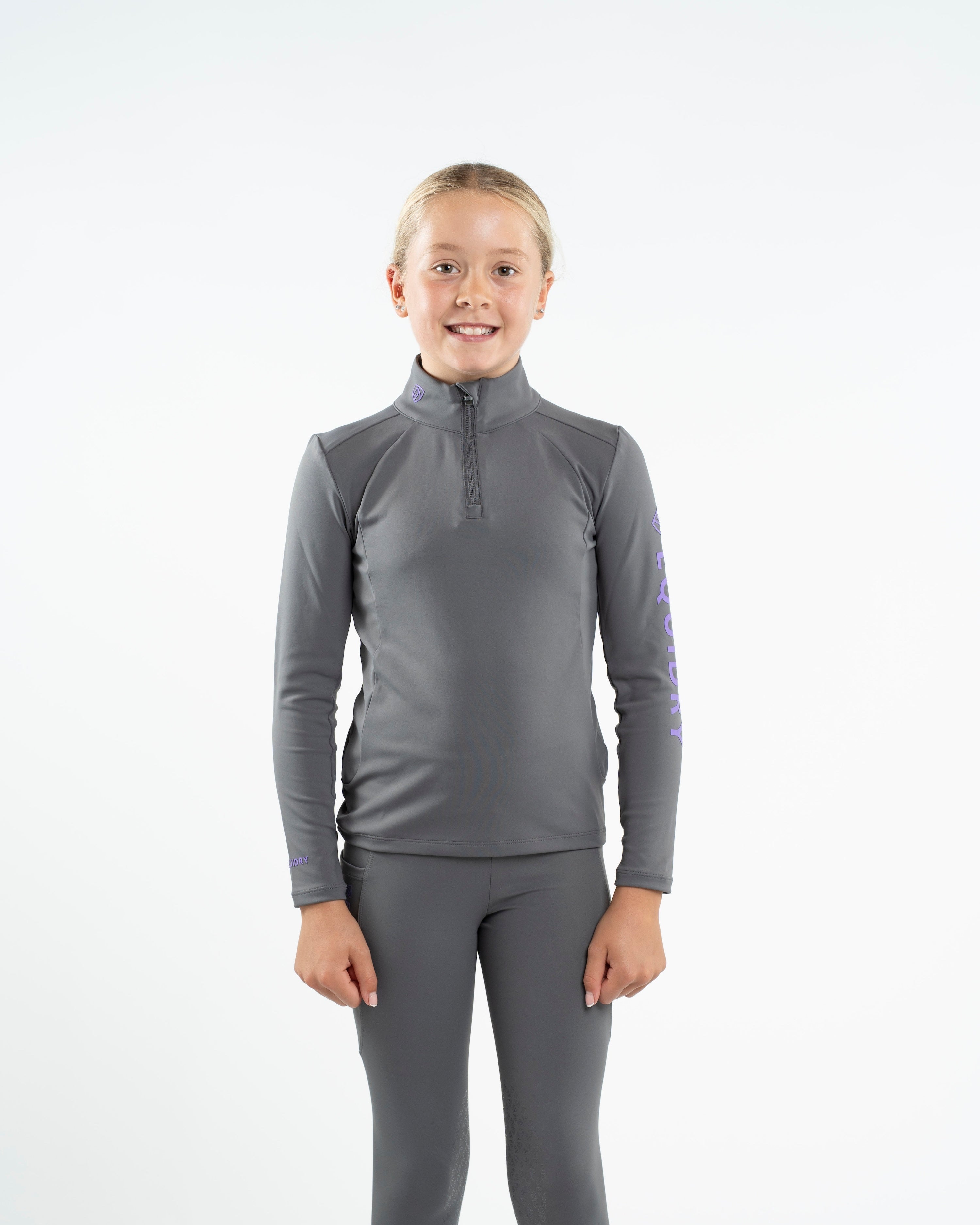 Equidry Children's Water Repellent Base Layer - Grey & Lilac Equestrian Top - Equiflair