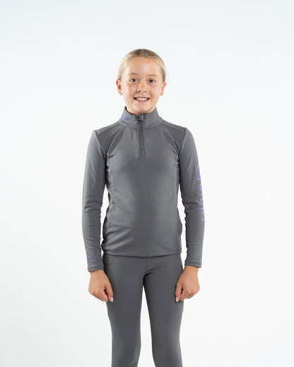 Equidry Children's Water Repellent Base Layer - Grey & Lilac Equestrian Top - Equiflair