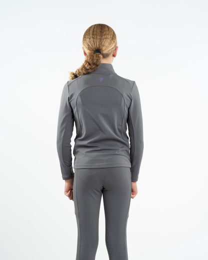 EQUIDRY Children's Water Repellent Base Layer Grey/Lilac. Equestrian kid's clothing by Equiflair.