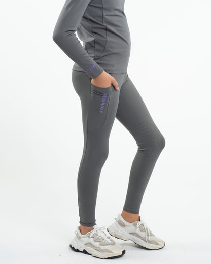 EQUIDRY Water Repellent Leggings Knee Grip Children's Grey/Lilac