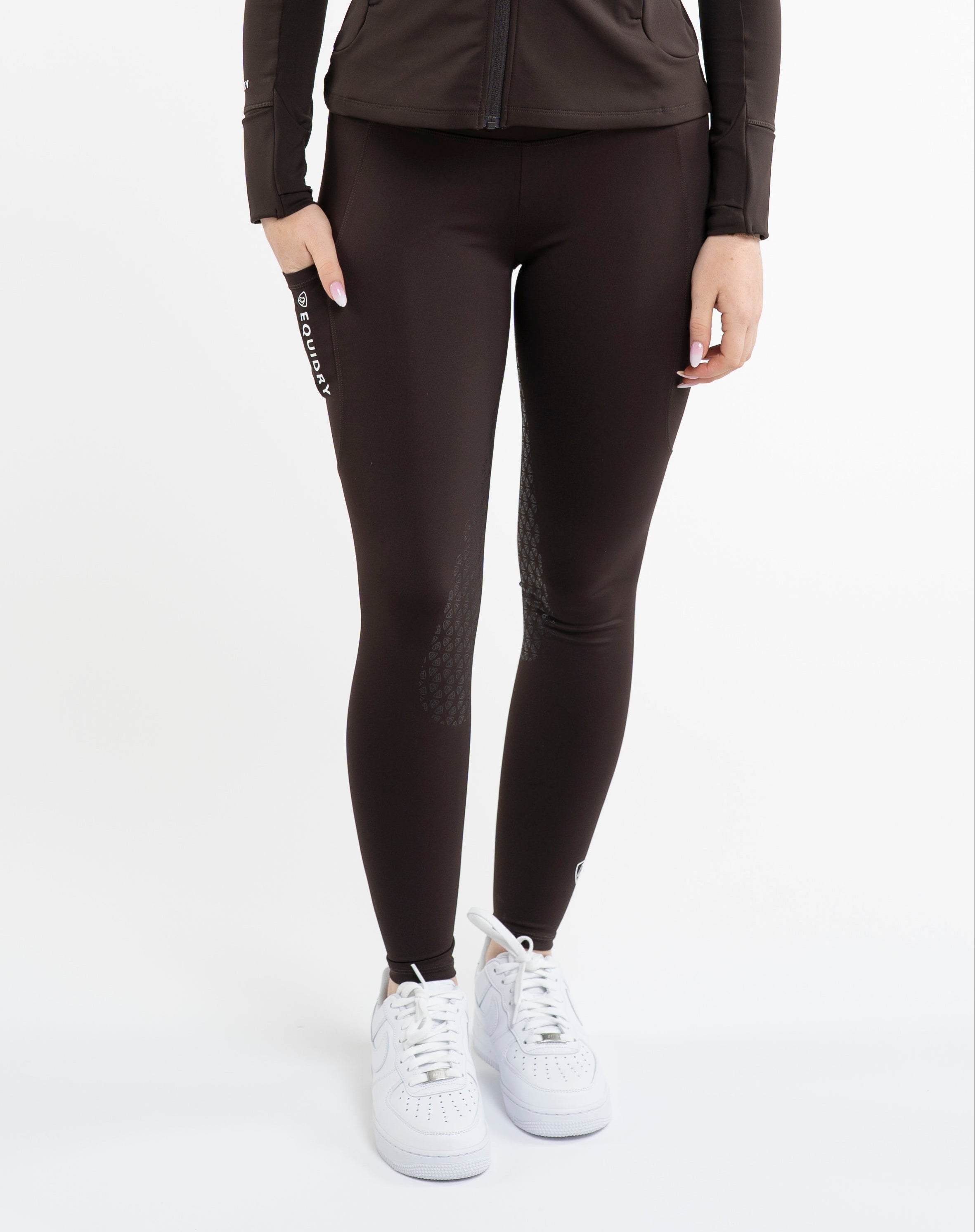 EQUIDRY Water Repellent Leggings Full Seat Women's Brown/White