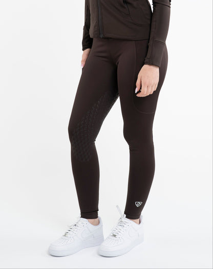 EQUIDRY Water Repellent Leggings Full Seat Women's Brown/White
