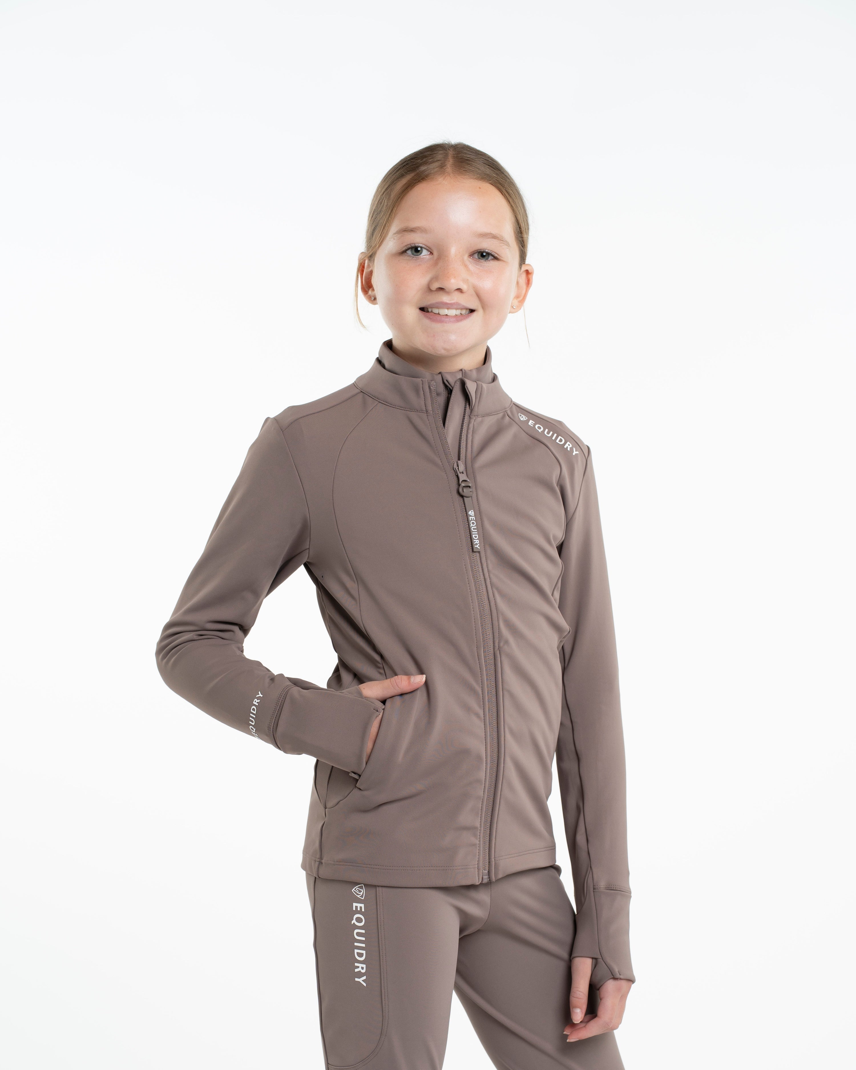 EQUIDRY Children's Water Repellent Zip up Top Mocha/White