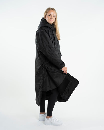 Equidry Evolution Black Waterproof Riding Coat - Woman Wearing Full Length Oversized Jacket
