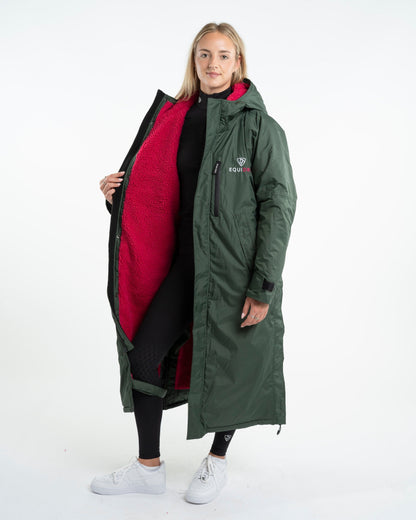 EQUIDRY Evolution Women's Waterproof Horse Riding Coat - Fleece Lined, Black Forest Green/Peacock Pink