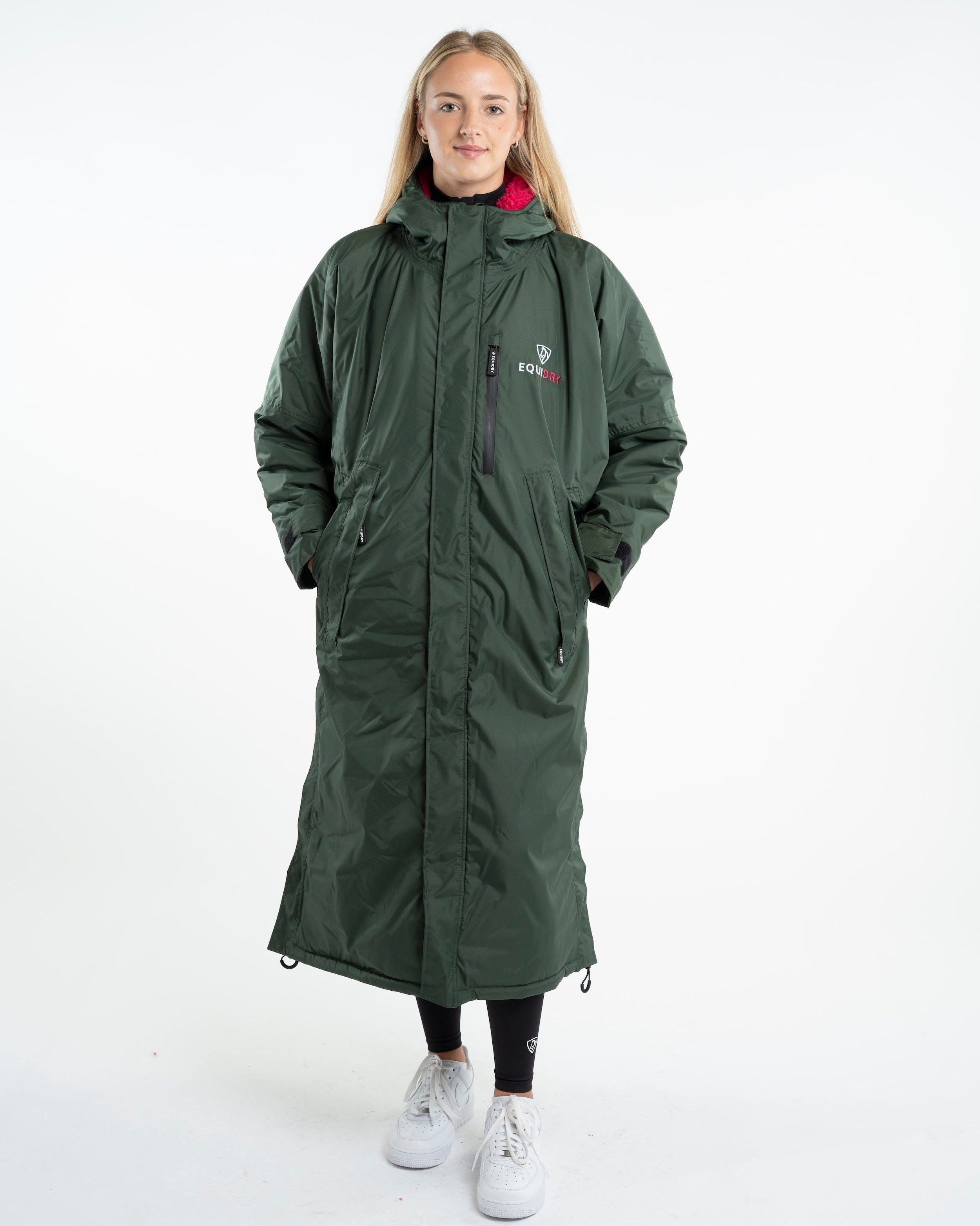 EQUIDRY EVOLUTION Women's Waterproof Fleece Coat - Black Forest Green/Peacock Pink