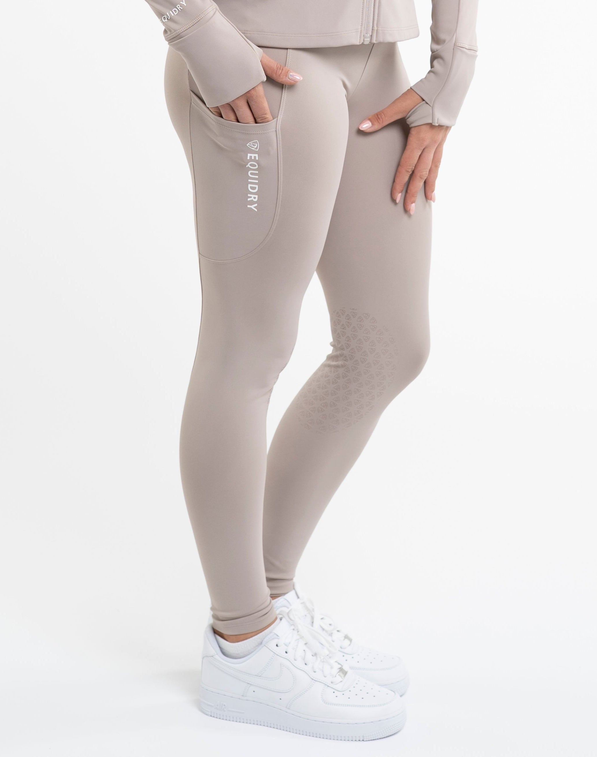 EQUIDRY Water Repellent Leggings Knee Grip Women's Sand/White