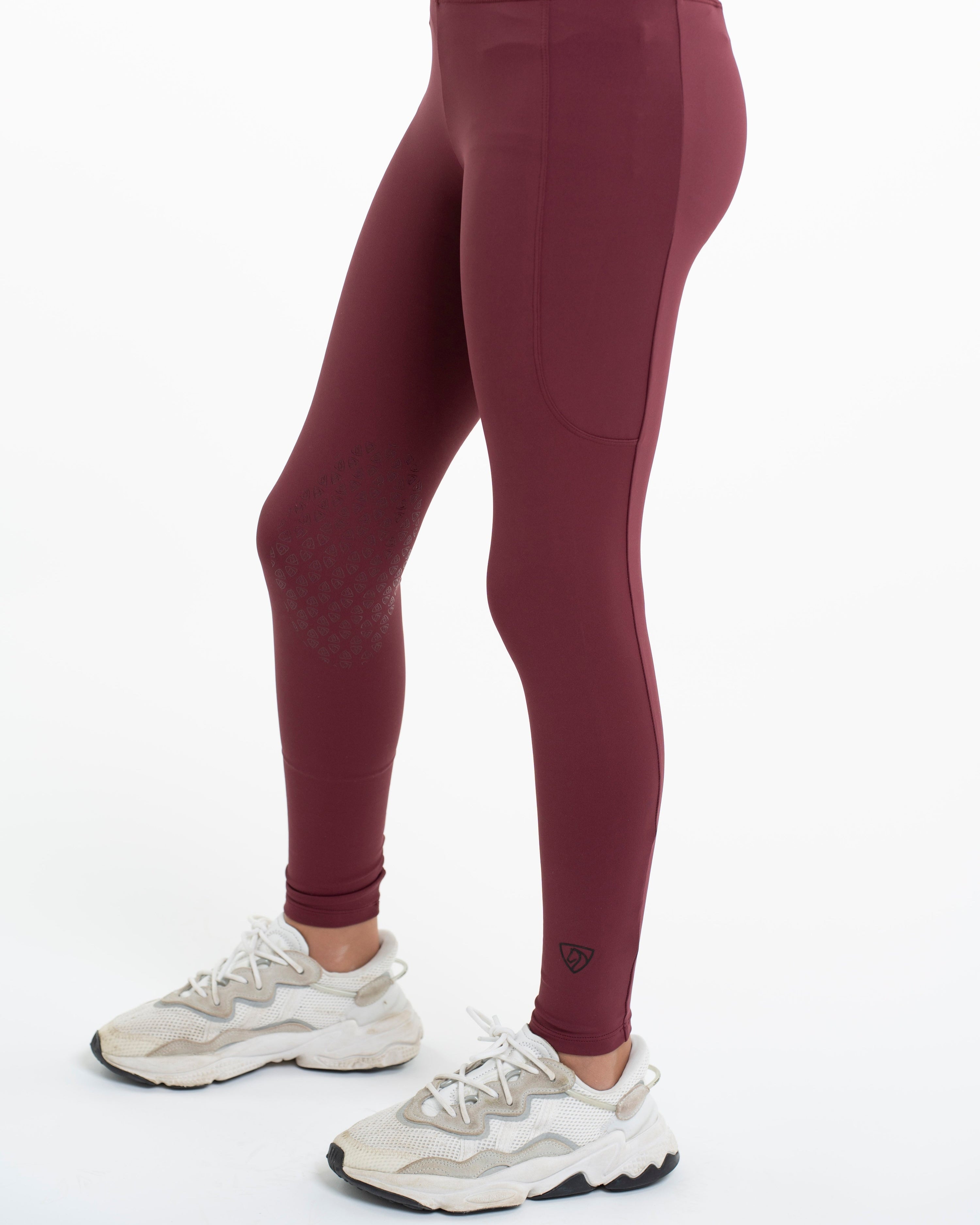 EQUIDRY Children's Plum Riding Leggings: Water Repellent, Knee Grip, Equestrian Apparel