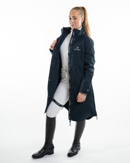 Equestrian Style: EQUIDRY Women's Bronte Riding Coat - Waterproof, Navy Blue, Long, Removable Hood
