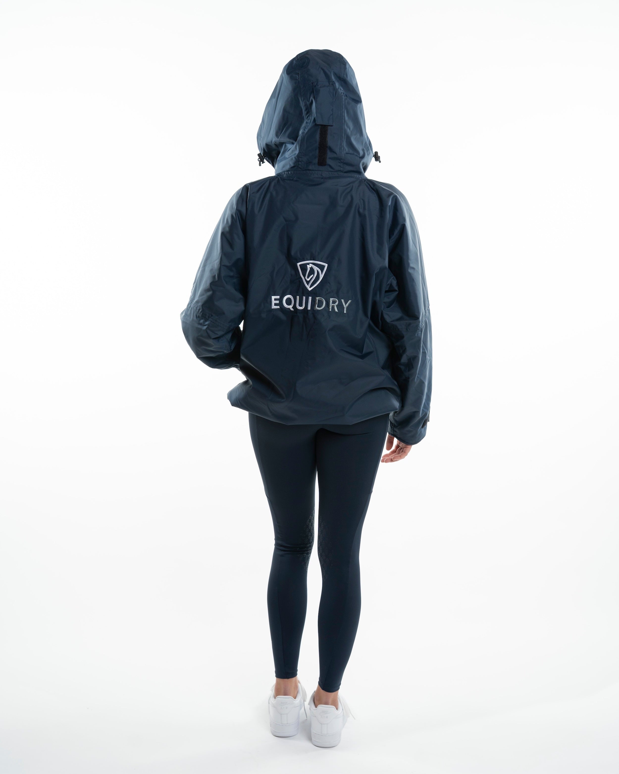 EQUIDRY Shortie Women's Navy Waterproof Fleece Jacket. Equestrian Rain Gear for Women - Equiflair