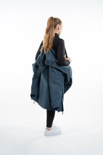 EQUIDRY Evolution Women's Steel Blue Fleece Coat: Oversized, Waterproof, and perfect for layering. See Size Chart!