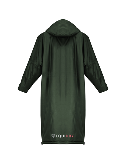EQUIDRY mesh lining long waterproof horse riding raincoat in black forest green