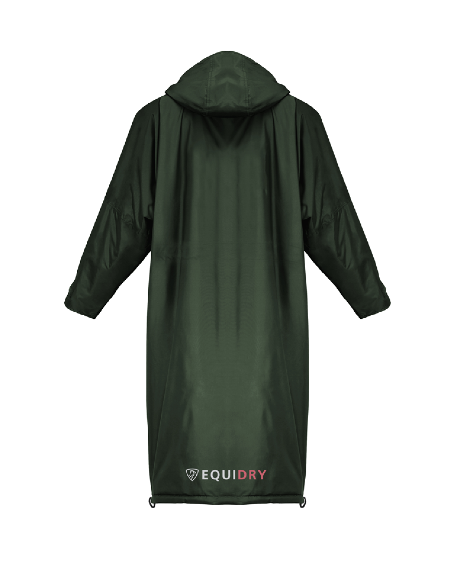EQUIDRY mesh lining long waterproof horse riding raincoat in black forest green
