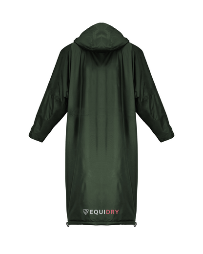 EQUIDRY mesh lining long waterproof horse riding raincoat in black forest green
