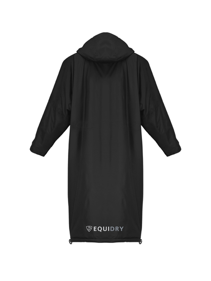 EQUIDRY men's mesh lining long waterproof horse riding coat in black/black