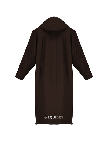 EQUIDRY women's mesh lining long waterproof horse riding coat in rich brown/cream