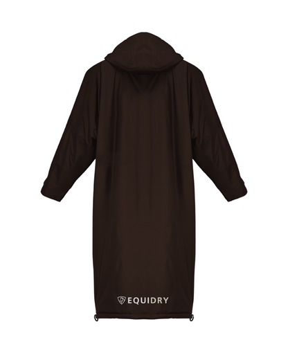 EQUIDRY women's mesh lining long waterproof horse riding coat in rich brown/cream