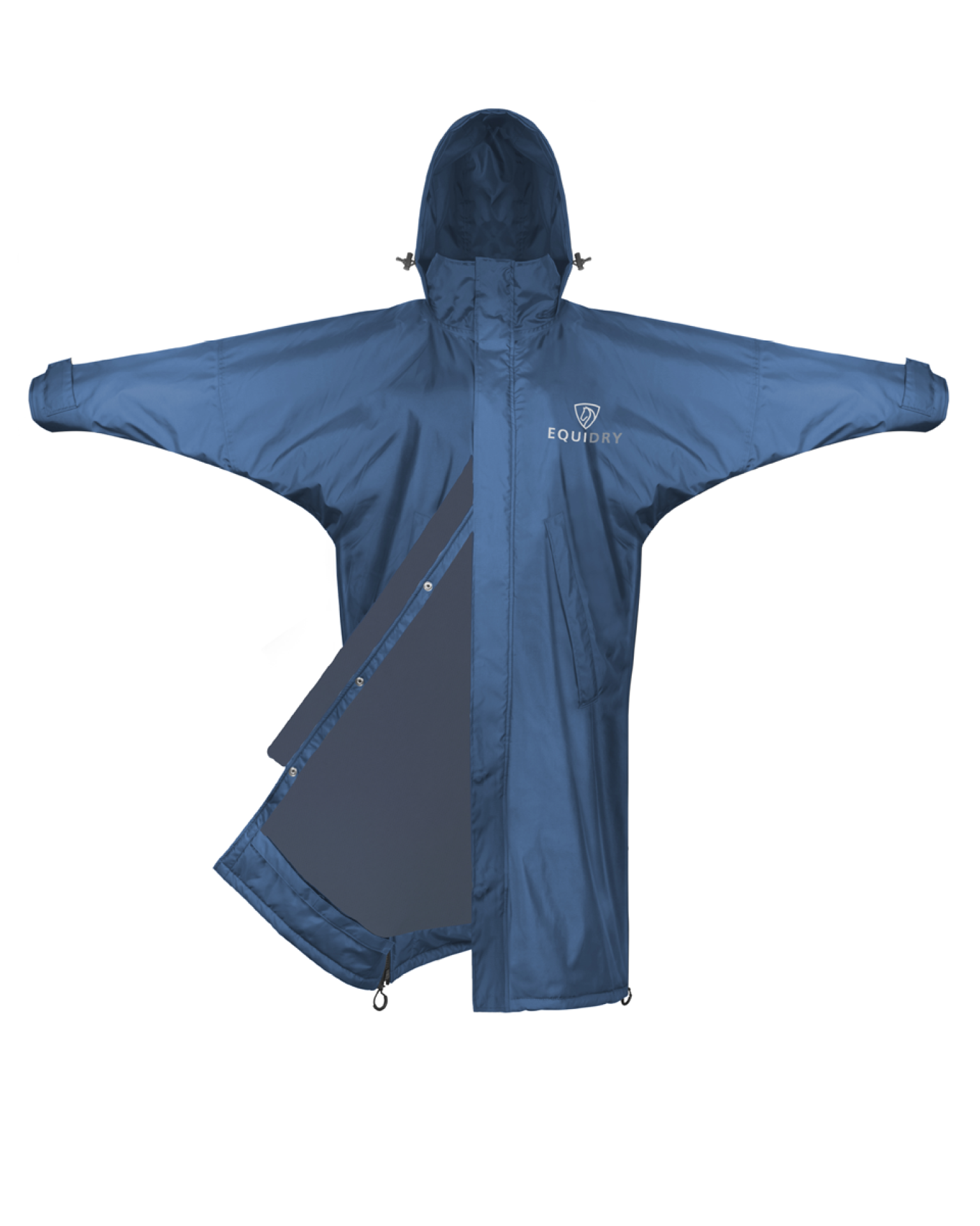 EQUIDRY women's mesh lining long waterproof horse riding coat in steel blue
