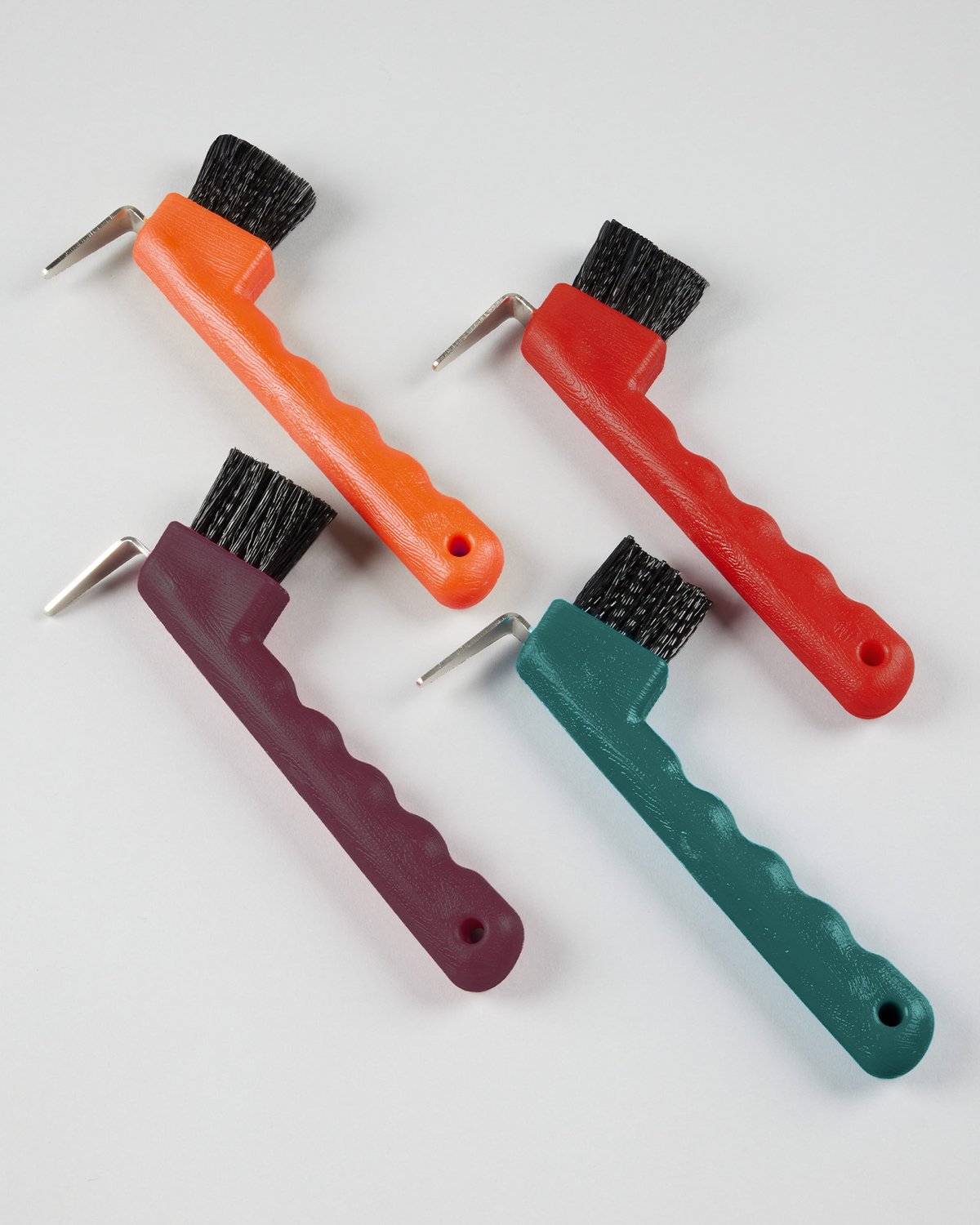 Equiflair: Ergonomic horse hoof picks with brush, orange, red, purple, and green. Horse grooming hoof tool for equine…