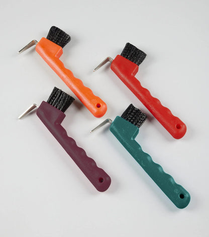 Horse Hoof Picks with Brush: Orange, Red, Purple, Green. Equine Grooming Tools for Horse Hoof Care from Equiflair.