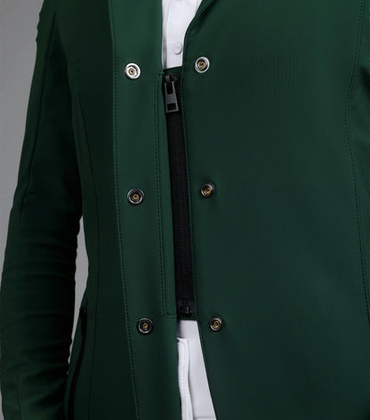 Premier Equine Evinco Ladies Competition Jacket - Alpine Green: Stylish equestrian show jacket with zip and snap closure.